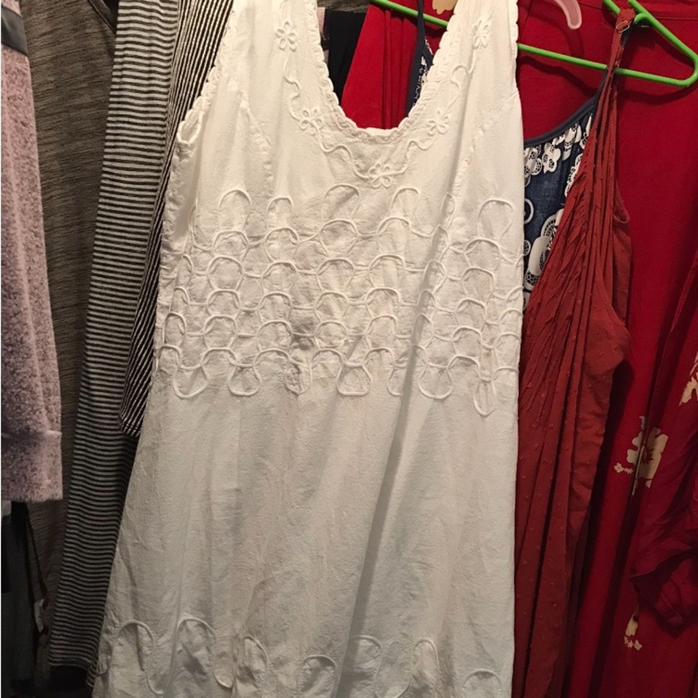 XXL Blanco White cotton Embroidery Sun Dress